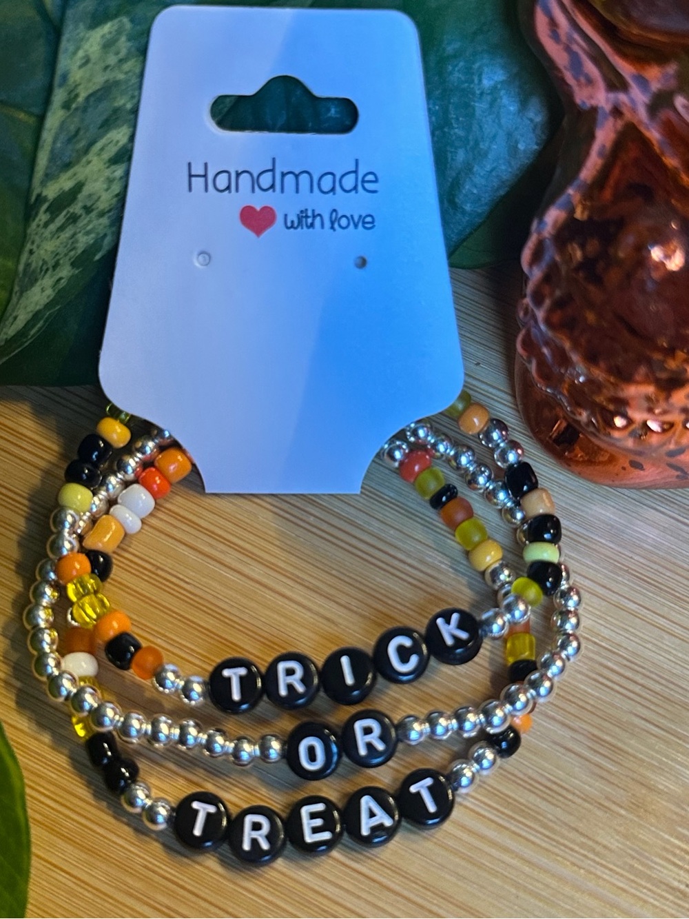 🎃Trick‎ or Treat 3-PC Stretchy Beaded Bracelet Set | Handmade | Halloween Stack